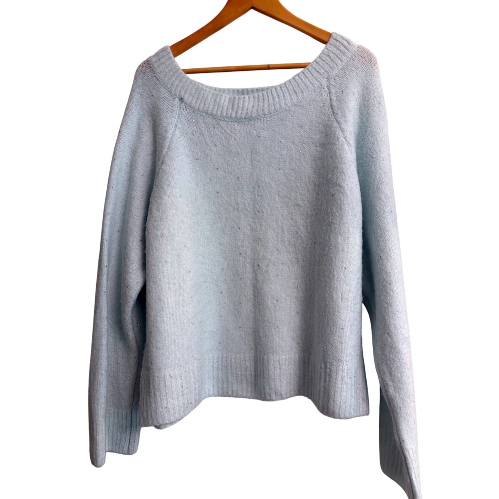 Soft Victoria's Secret Sweater Med Blue Rhinestone Oversized Raglan Scoop Neck